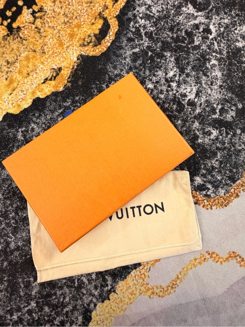 Louis Vuitton Orange Box with Beige Dust Pouch for men’s wallets